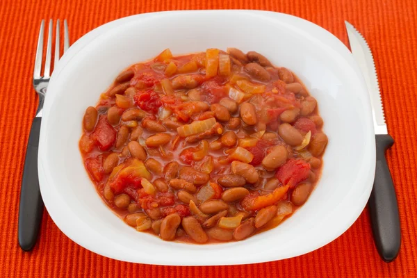 Feijão cozido com tomate — Fotografia de Stock