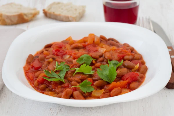 Boiled beans with tomato — Stock Photo, Image