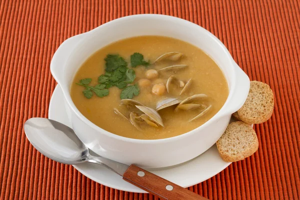 stock image Soup chickpea with seafood