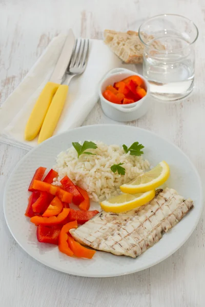 Fisch mit gekochtem Reis — Stockfoto