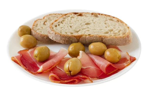 餐盘上有面包的意大利火腿 — 图库照片