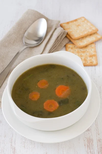 Spinach soup in the white bowl — Stock Photo, Image