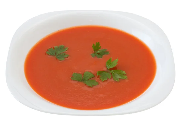 Tomatensuppe mit Petersilie auf dem Teller — Stockfoto