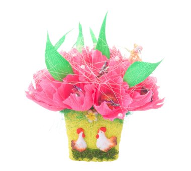 Paper artificial flowers with candy, isolated on white clipart