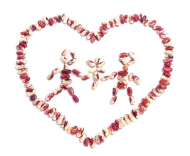 Girl and boy with flower in heart from haricot beans clipart