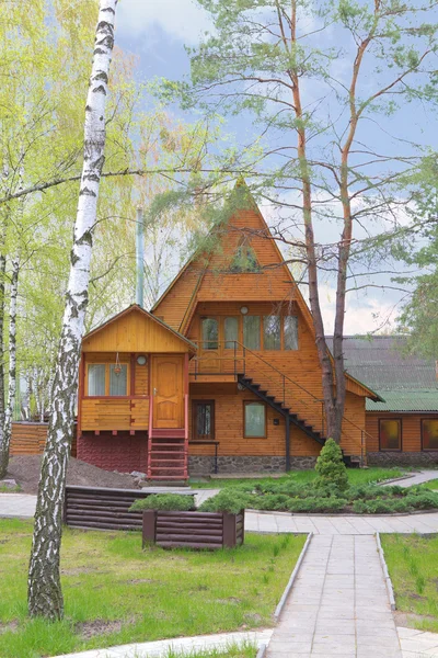Fából készült ház, a tavaszi erdő, Ukrajna — Stock Fotó