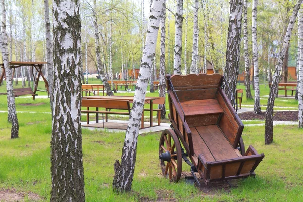 花园里的旧木头车 — 图库照片