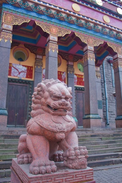 Rzeźba Lwa przed Sankt petersburg buddyjskiej świątyni gunz — Zdjęcie stockowe