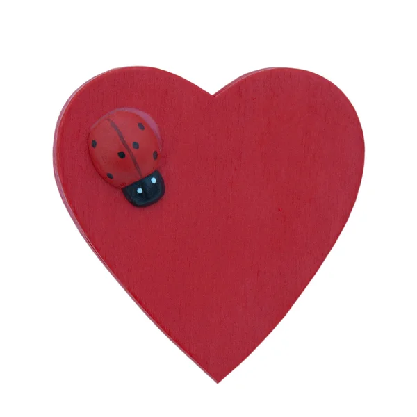 Kalp - valentine ile üzerine beyaz izole ladybud — Stok fotoğraf
