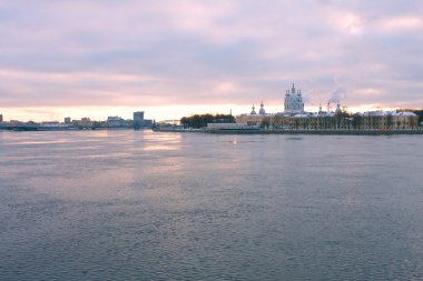 Smolny Cathedral, Peter the Great bridge and Neva river in St. P clipart