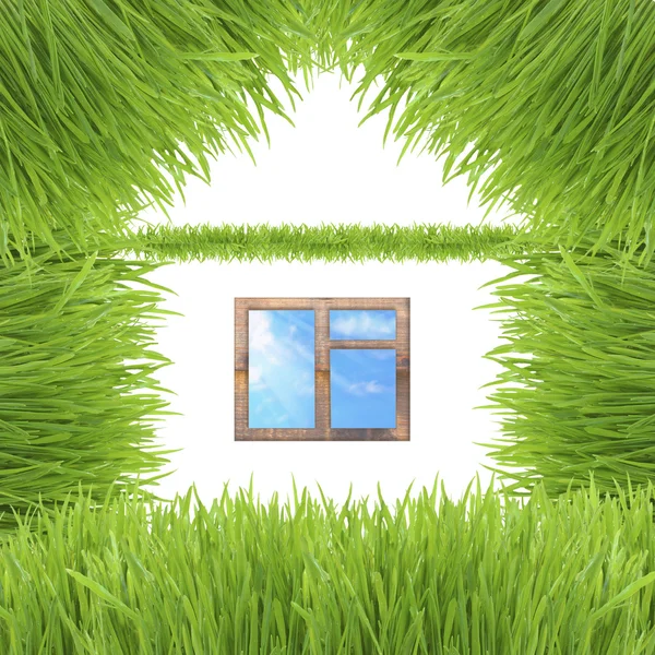 Conceptual green grass house isolated on white — Stock Photo, Image