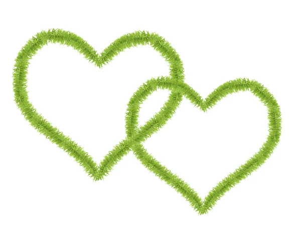 Two hearts shaped from small green grass — Stock Photo, Image