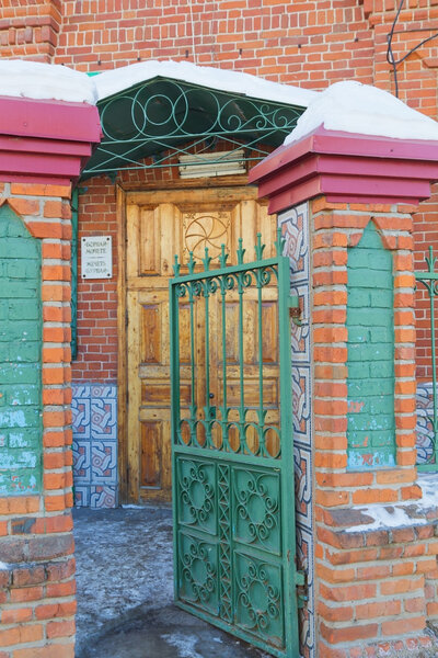 Close up of ancient wooden doors in Burnay mosque, Kazan, Tatars