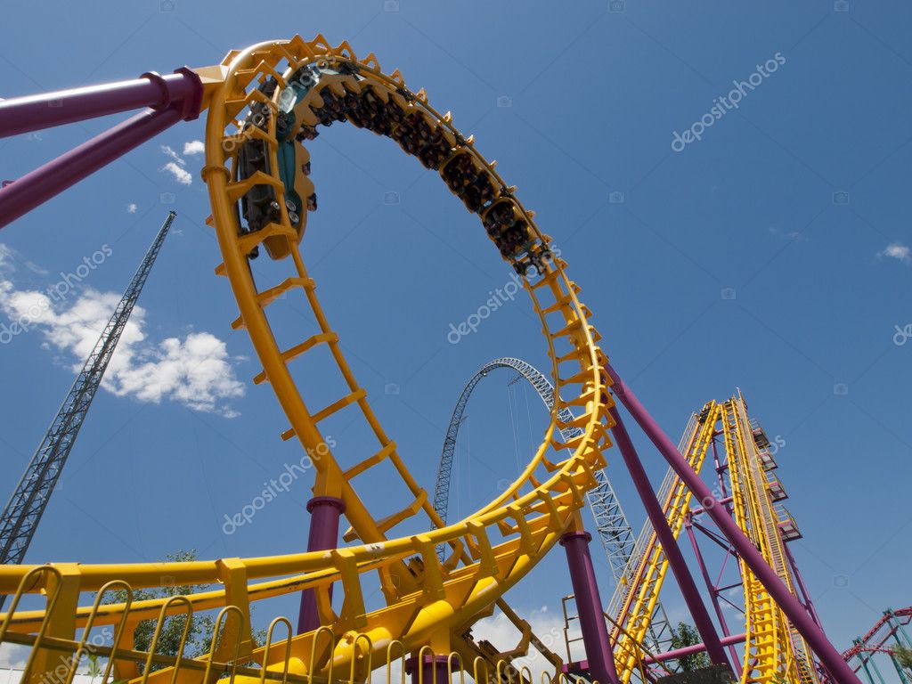 Thrill Ride with Wooden Coaster Editorial Image - Image of