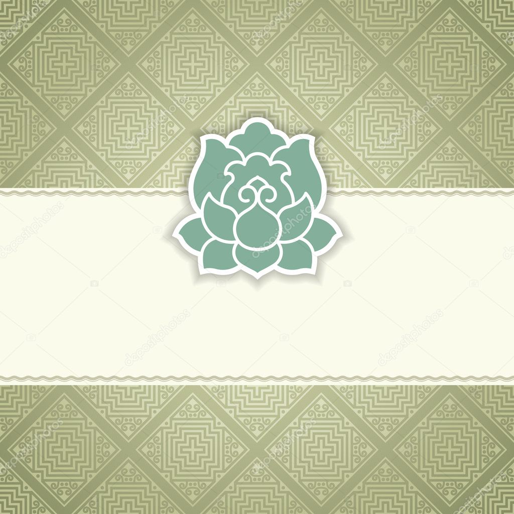 Vector: lotus flower background with seamless damask pattern