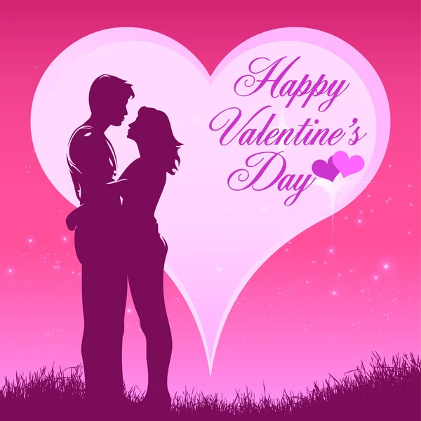 Umarmung Liebhaber mit Herz, glücklicher Valentinstag — Stockvektor