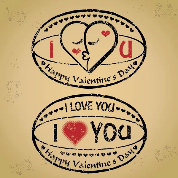 Vector: Stamp happy valentine's day and i love you on kraft paper — Stock Vector