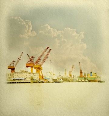 Large crane in harbor on White Paper fine Texture clipart