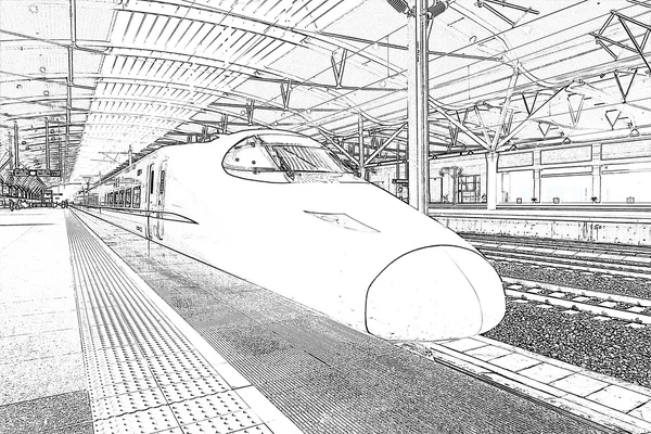 Hochgeschwindigkeitszug monochrome Skizze — Stockfoto