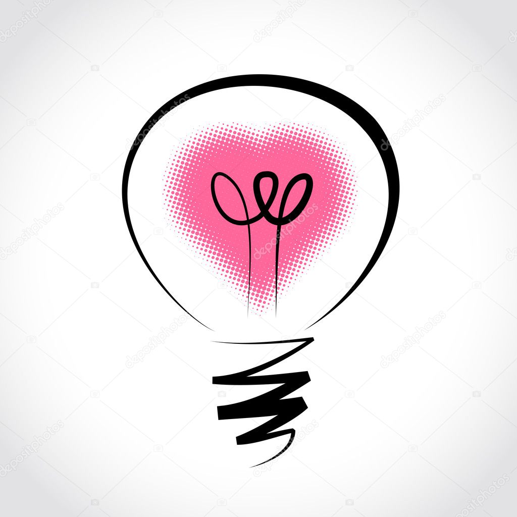 Vector light bulb, symbol of heart