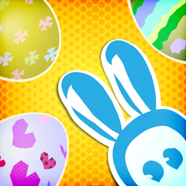 Tarjeta de felicitación feliz Pascua, huevos pintados de conejo — Archivo Imágenes Vectoriales