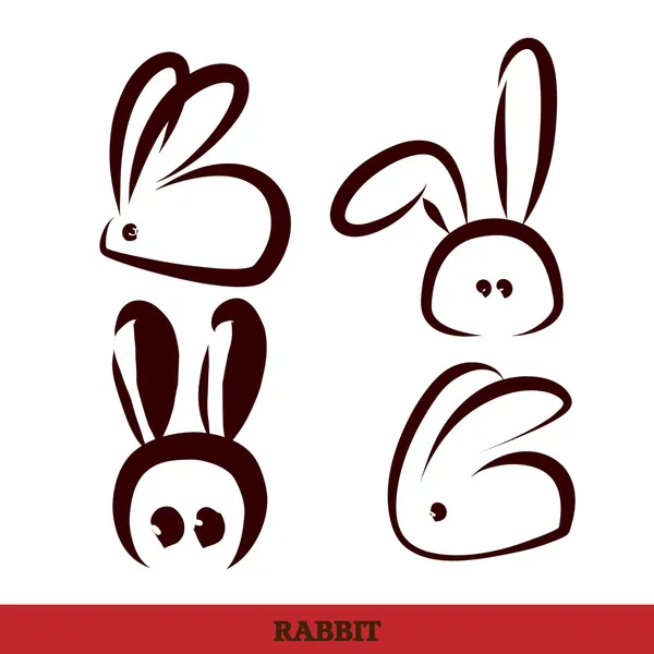 ベクトル: ウサギ、手書きの黒と白 — ストックベクタ