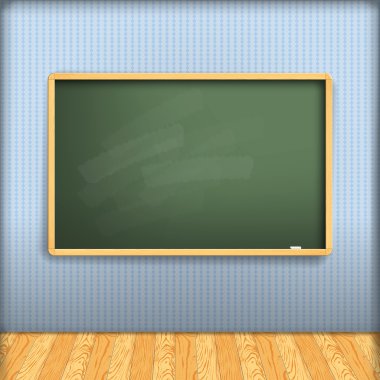 Vector: empty school blackboard at blue wall in interior with wo