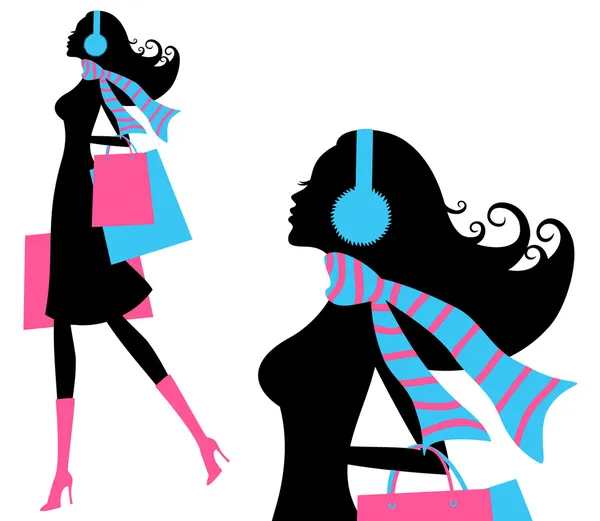 Kış alışveriş kız — Stok Vektör