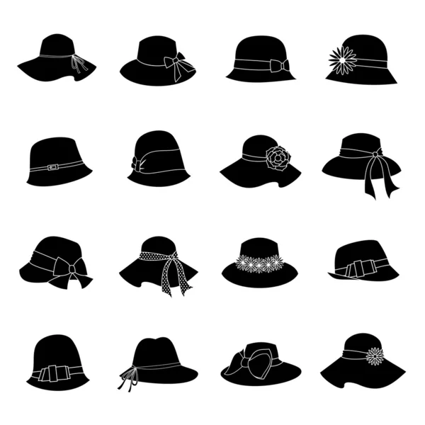Elegante hoeden pictogrammenset — Stockvector