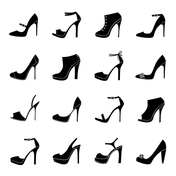 Ensemble d'icône de chaussures élégantes — Image vectorielle