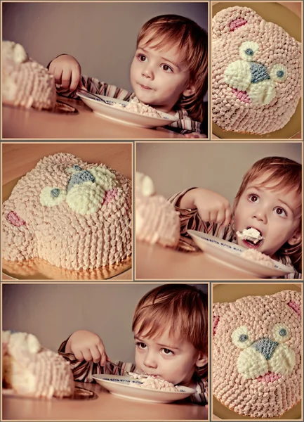 Söt pojke. Grattis på födelsedagen. collage — Stockfoto
