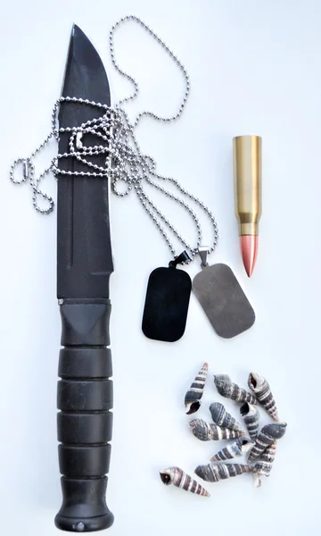 stock image Military set, with a knife and dog tags