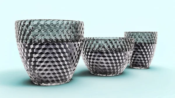 Três vasos vazios de vidro, isolados — Fotografia de Stock