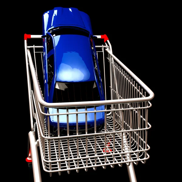 Nákupní vozík s autem dovnitř — Stock fotografie