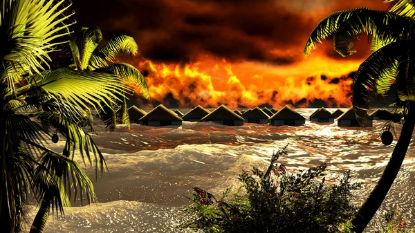 津波のバンガローを破壊します。 — ストック写真
