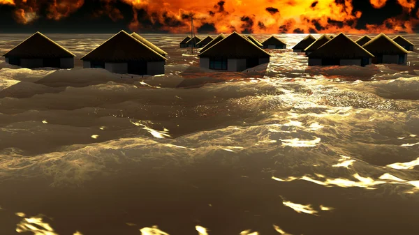 Tsunami distrugge bungalow — Foto Stock