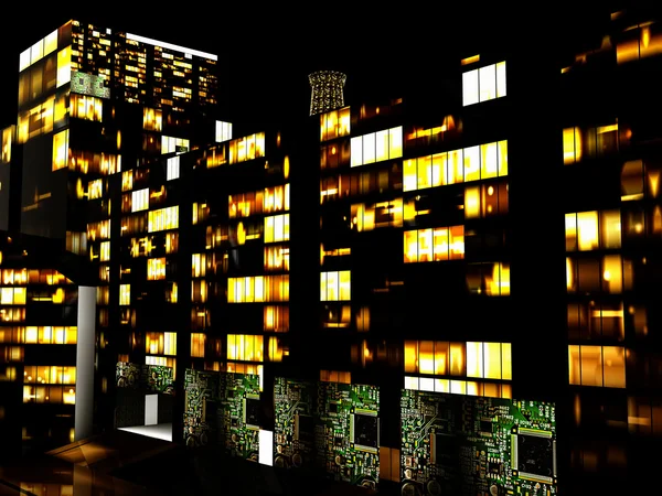 Obchodní čtvrti v noci — Stock fotografie