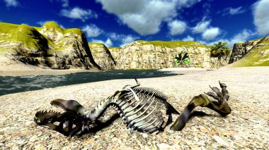 Dinosaur bones on the beach clipart