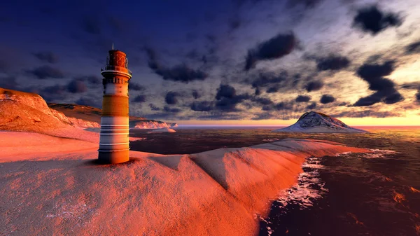 Belo farol junto ao oceano ao pôr-do-sol — Fotografia de Stock