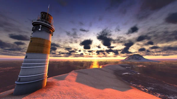 Beau phare au bord de l'océan au coucher du soleil — Photo