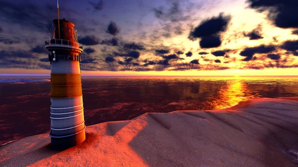 Piękna latarnia nad oceanem na zachodzie słońca — Zdjęcie stockowe