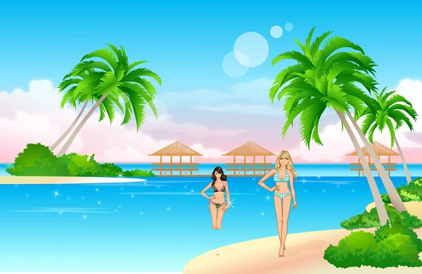 Παραλία κορίτσια — Διανυσματικό Αρχείο
