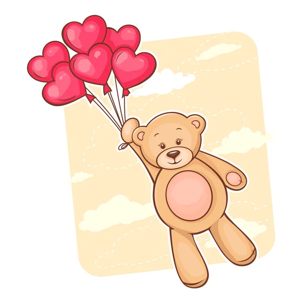 teddy bear holding heart balloons