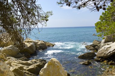 Güzel deniz ve Costa Brava (İspanya kayalarda)