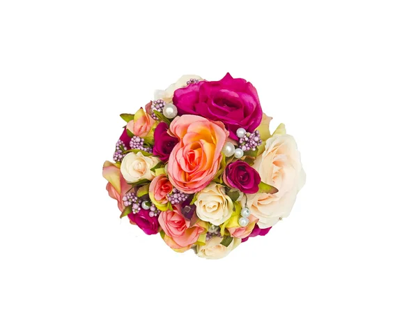 Ramo de rosas y flores decorativas, sioladas en blanco —  Fotos de Stock
