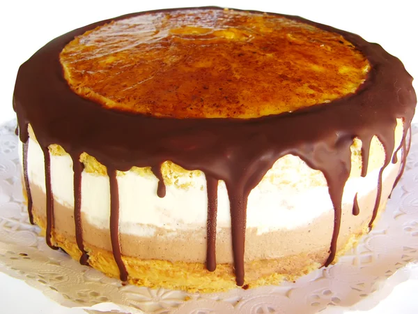 Chocolat e bolo de creme, caseiro — Fotografia de Stock