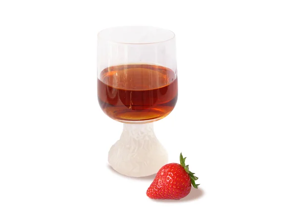 Wine glass and single strawberry — Stock Photo, Image