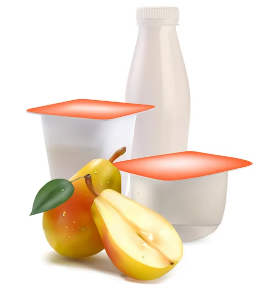 Yogurt in scatole separate e pera — Vettoriale Stock