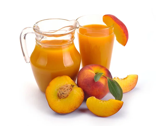 Peach juice and fruit — Stock Photo, Image