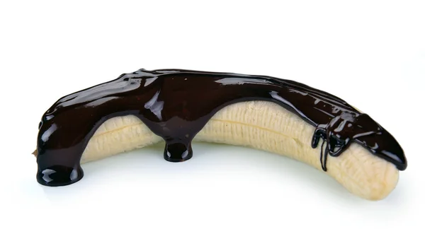 Banane mit eingießender Schokolade — Stockfoto